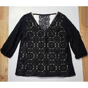 Skies Are Blue Black Lace Top with Lace Back Detail L